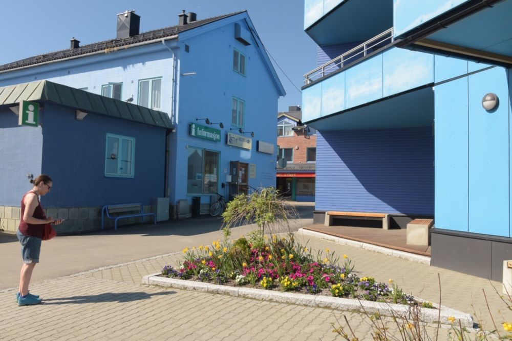 Blaue Häuser in Sortland